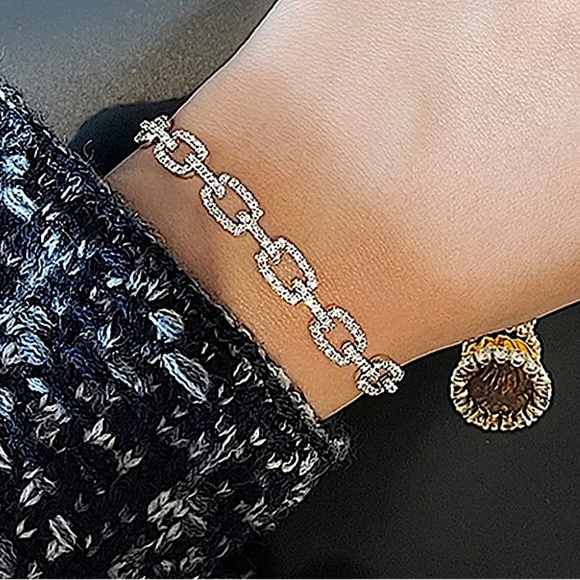 Silver Crystal Bangle Cuff Rhinestone Bracelet - Picture 3 of 11